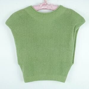 L'academie Maja Sleeveless Sweater Medium Green Knit Crop Baddie Shoulder Pads